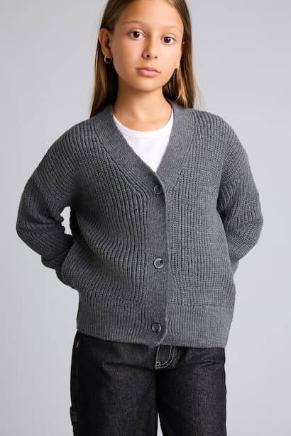Girl Ribbed Knit Basic Cardigan