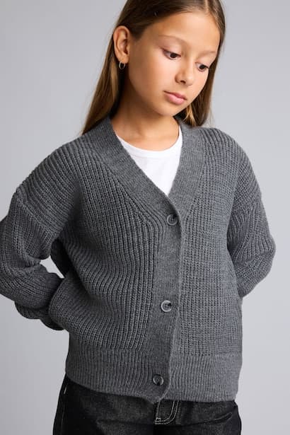 Girl Ribbed Knit Basic Cardigan (3)