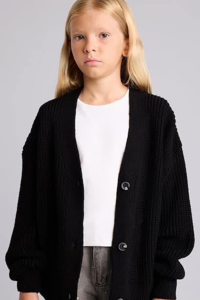 Girl Ribbed Knit Basic Cardigan