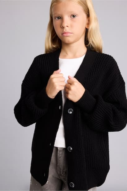Girl Ribbed Knit Basic Cardigan (3)