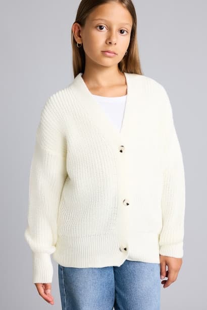 Girl Ribbed Knit Basic Cardigan