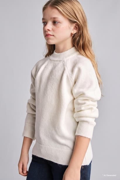Girl Raglan Sleeve Crew-Neck Knit Pullover