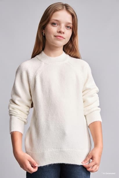 Girl Raglan Sleeve Crew-Neck Knit Pullover (٣)