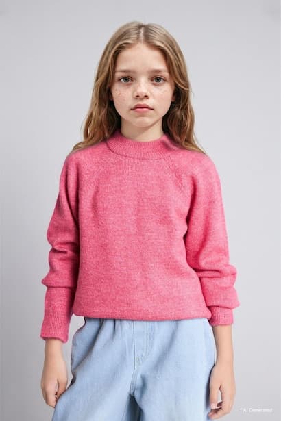 Girl Raglan Sleeve Crew Neck Basic Knit Pullover (3)
