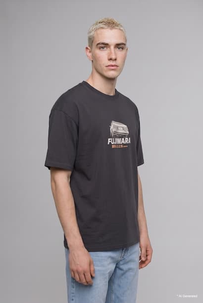 Boxy Fit Crew Neck Printed Short Sleeve T-Shirt (٣)