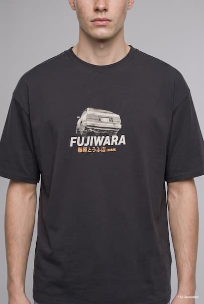 Boxy Fit Crew Neck Printed Short Sleeve T-Shirt (٤)