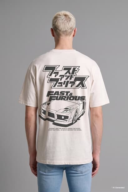 Boxy Fit Fast & Furious Printed Crew Neck Short Sleeve T-Shirt