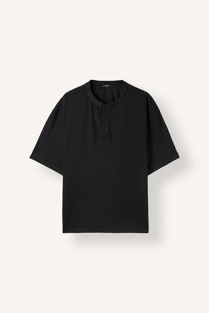 Boxy Fit 100% Cotton Short Sleeve Henley T-Shirt (4)