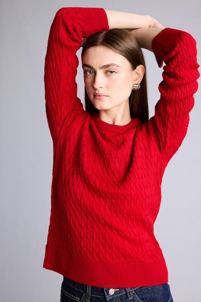 Regular Fit Red Crew Neck Sweater Pullover