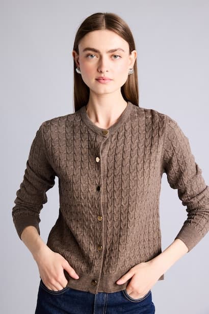 Regular Fit Beige Crew Neck Cardigan (3)