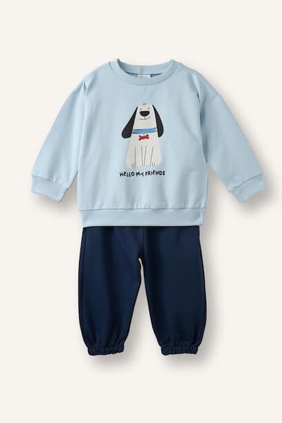 Baby Boy 100% Cotton Printed Top Sweatpants 2 Piece Set (٣)