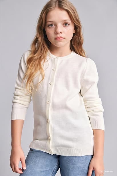 Girl Neck Buttoned Basic Cardigan