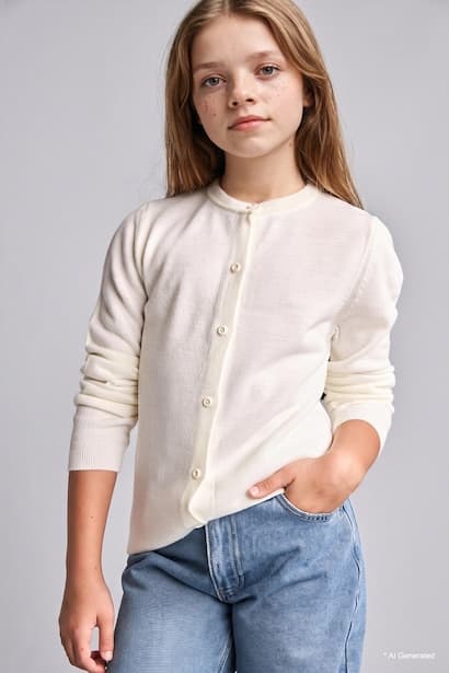 Girl Neck Buttoned Basic Cardigan (٣)