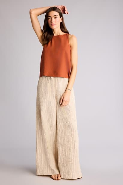 Regular Fit Wide Leg Striped Oxford Trousers