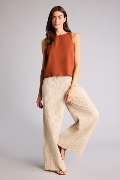 Regular Fit Wide Leg Striped Oxford Trousers (3)