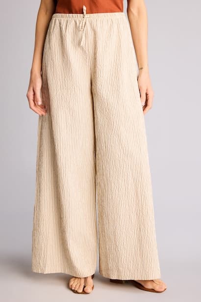 Regular Fit Wide Leg Striped Oxford Trousers (4)