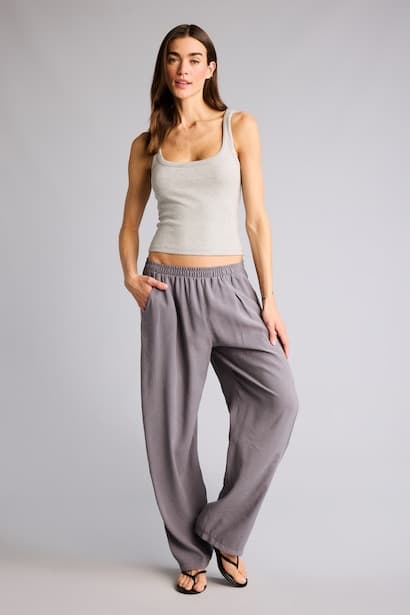 Regular Fit Regular Hem Linen Look Trousers