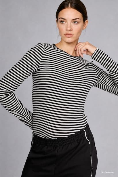 Striped Crew Neck Long Sleeve T-Shirt (٣)