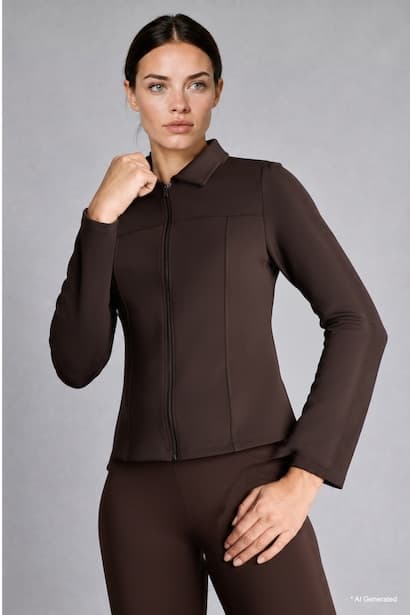 Standard Fit Scuba Fabric Polo Collar Long Sleeve Sports Top