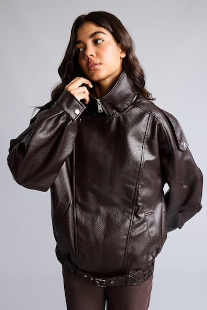 Relax Fit Faux Leather Jacket Faux Leather Jacket (3)