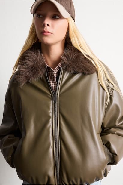 Balloon Fit Waterproof Faux Leather Jacket Coat