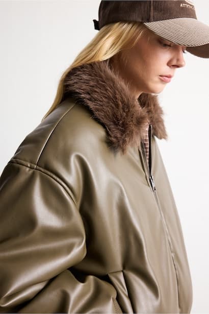 Balloon Fit Waterproof Faux Leather Jacket Coat (٤)