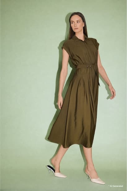 Shirt Collar Short Sleeve Midi Dress