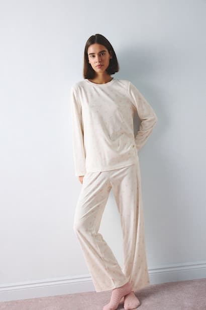 Regular Fit Velour 2 Piece Pyjama Set Homewear Set
