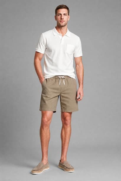 Relax Fit Elastic Waist Light Brown Shorts
