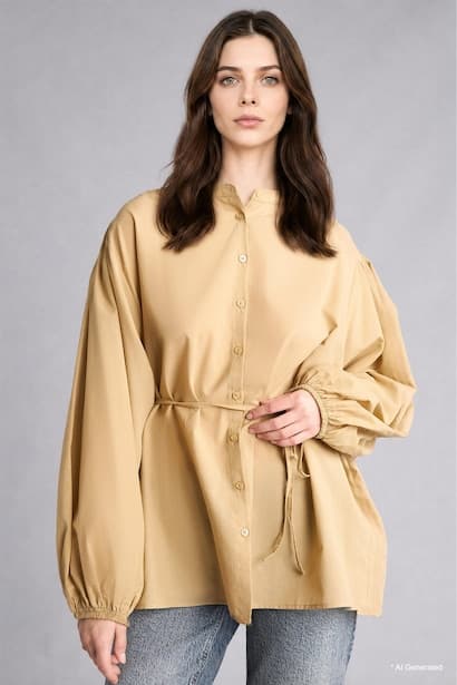 Relaxed Fit 100% Cotton Waffle Fabric Balloon Sleeve Tunic Modest (٣)