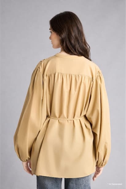 Relaxed Fit 100% Cotton Waffle Fabric Balloon Sleeve Tunic Modest (٤)