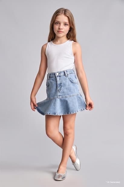 Girl 100% Cotton Blue Denim Skirt
