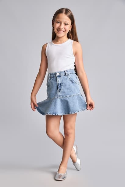 Girl 100% Cotton Blue Denim Skirt (٤)