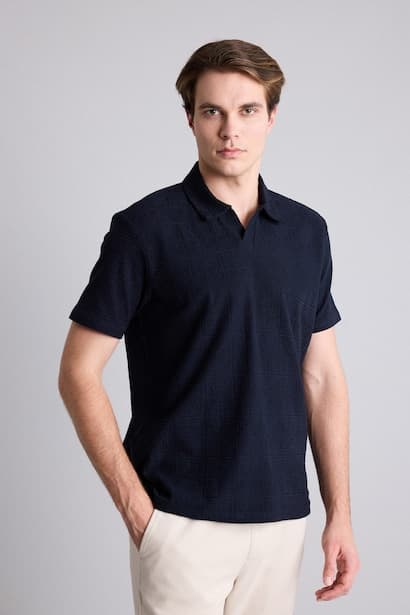 Regular Fit Blue Short Sleeve Polo T-Shirt (٣)