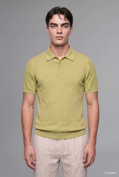 Standard Fit Textured Knit Short Sleeve Polo T-Shirt