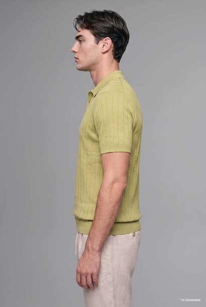 Standard Fit Textured Knit Short Sleeve Polo T-Shirt (٣)