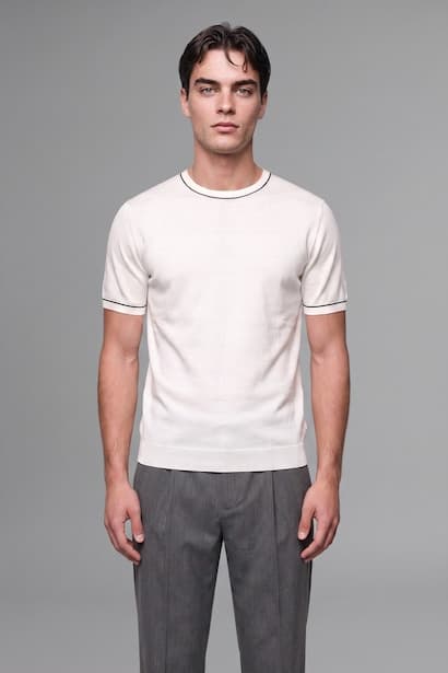 Standard Fit Knitted Short Sleeve Crew Neck T-Shirt (٣)