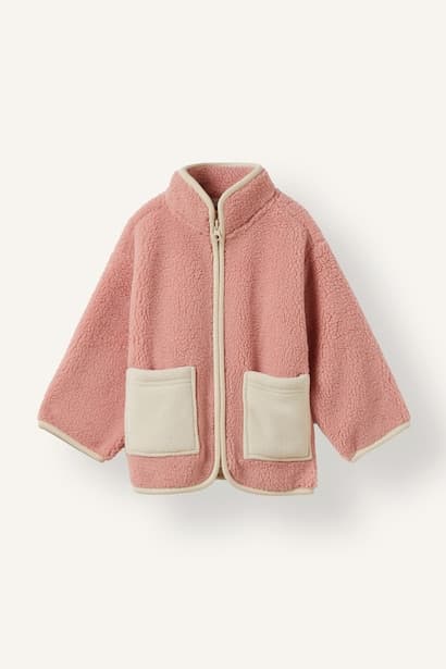 Baby Girl Pockets  Zip-Up Stand Collar Plush Cardigan (٣)