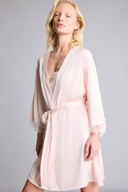 Regular Fit Long Sleeve Lace Detailed Satin Robe (3)