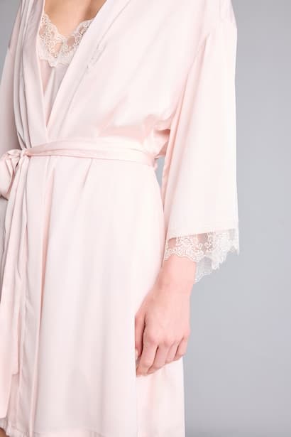 Regular Fit Long Sleeve Lace Detailed Satin Robe (4)
