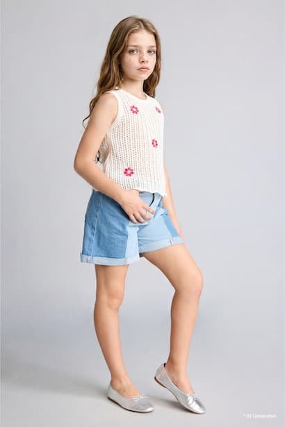 Girl Foldable Blue Denim Shorts