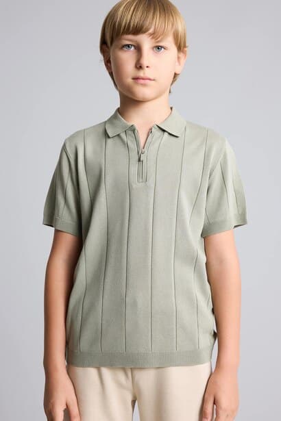 Boy Half-Zip Short Sleeves Textured Knit Polo T-Shirt (٤)