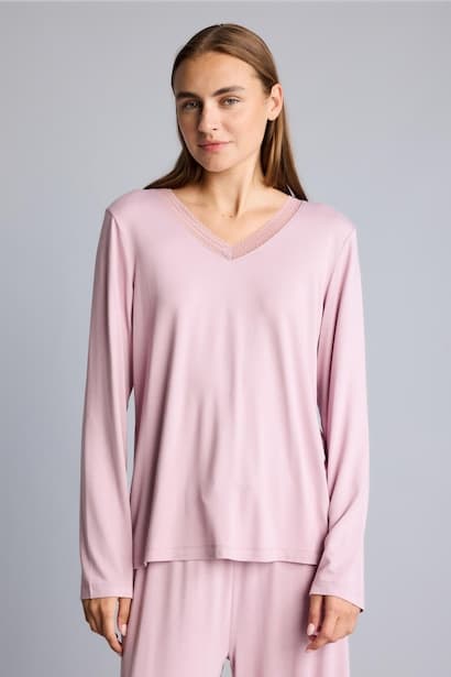 Regular Fit 2-Piece Long Sleeve V-Neck Top and Wide Leg Pyjama Trousers Set Homewear Set (٣)