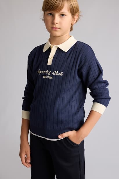 Boy Regular Fit Polo Collar Knit Pullover
