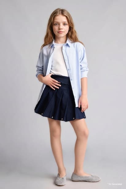 Girl Gabardine Navy Skirt