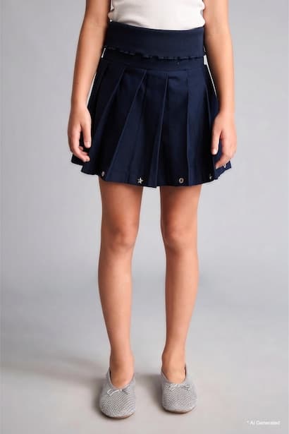 Girl Gabardine Navy Skirt (3)