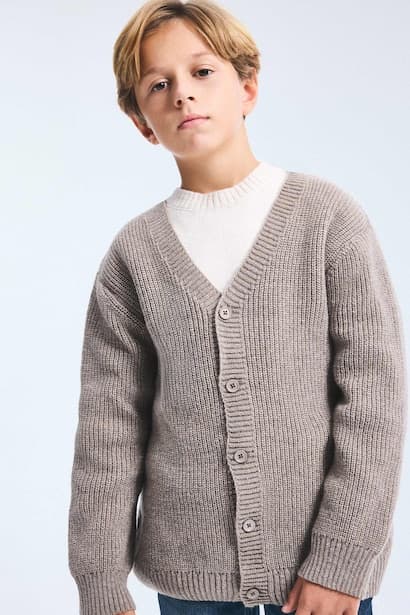 Boy V-Neck Ribbed Basic Knitwear Cardigan