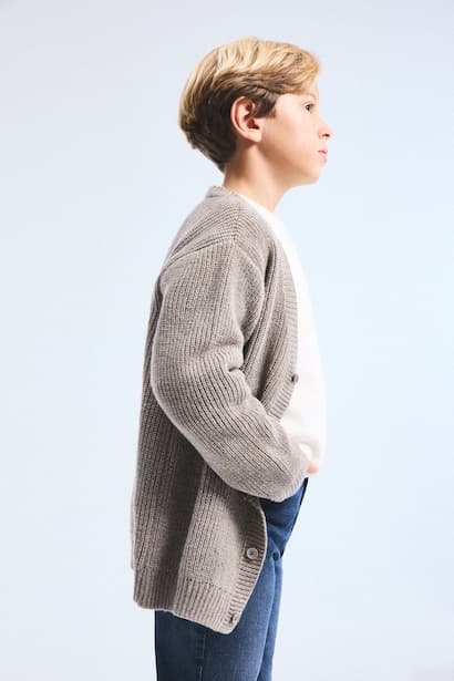 Boy V-Neck Ribbed Basic Knitwear Cardigan (3)