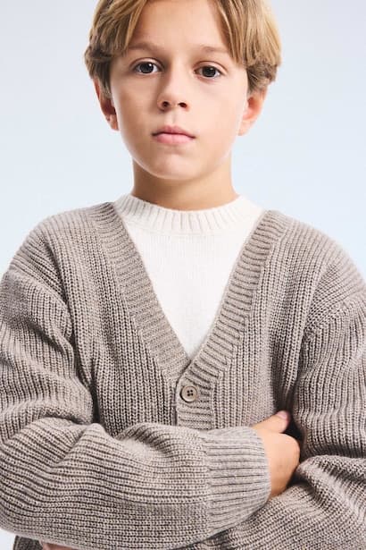Boy V-Neck Ribbed Basic Knitwear Cardigan (4)