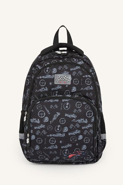Unisex Car Print Zip-Up Backpack Bag